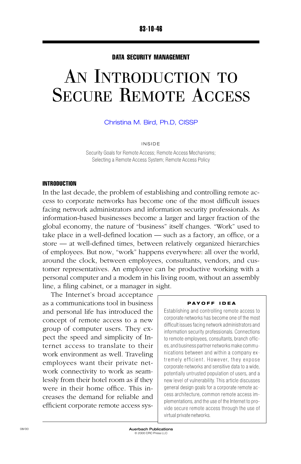 An Introduction to Secure Remote Access