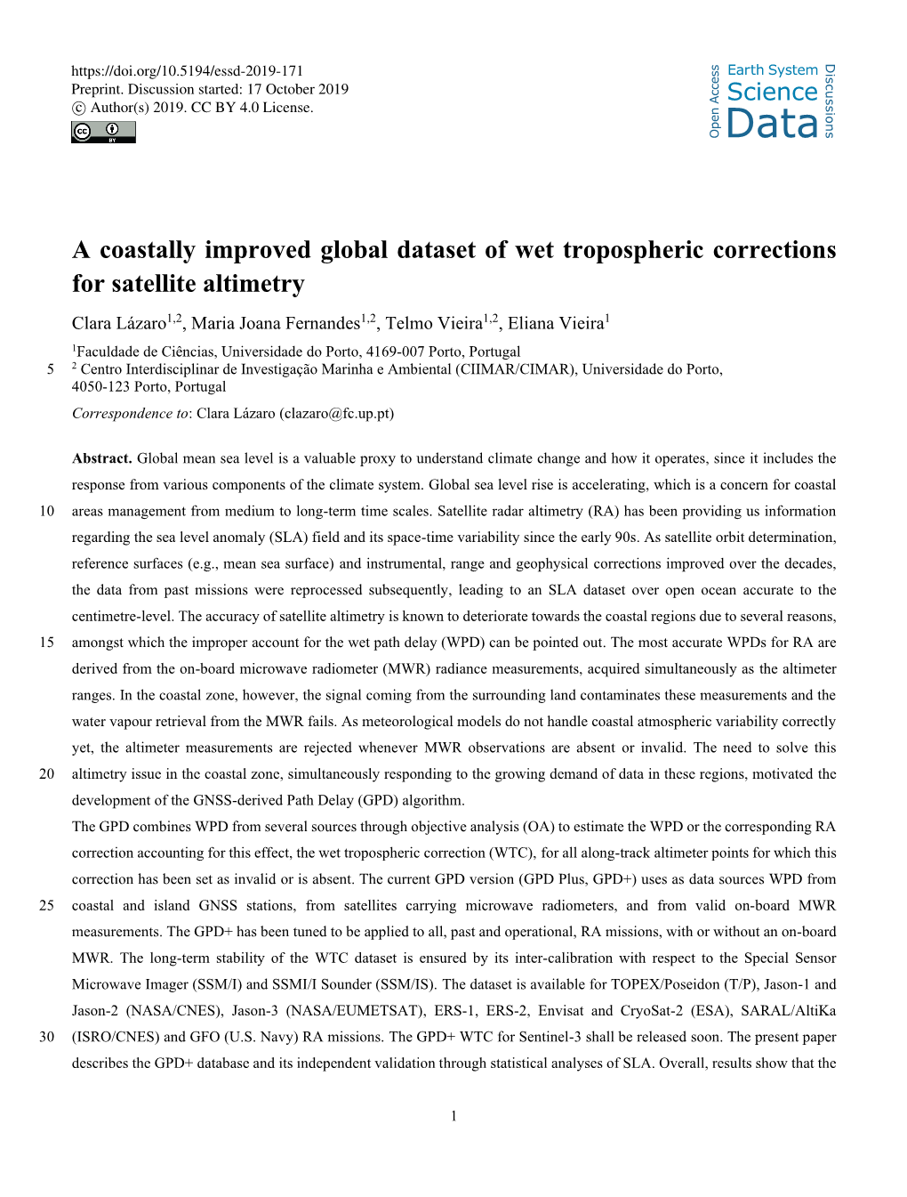 A Coastally Improved Global Dataset of Wet Tropospheric Corrections