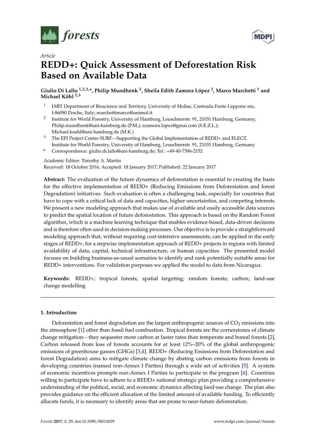 Quick Assessment of Deforestation Risk Based on Available Data