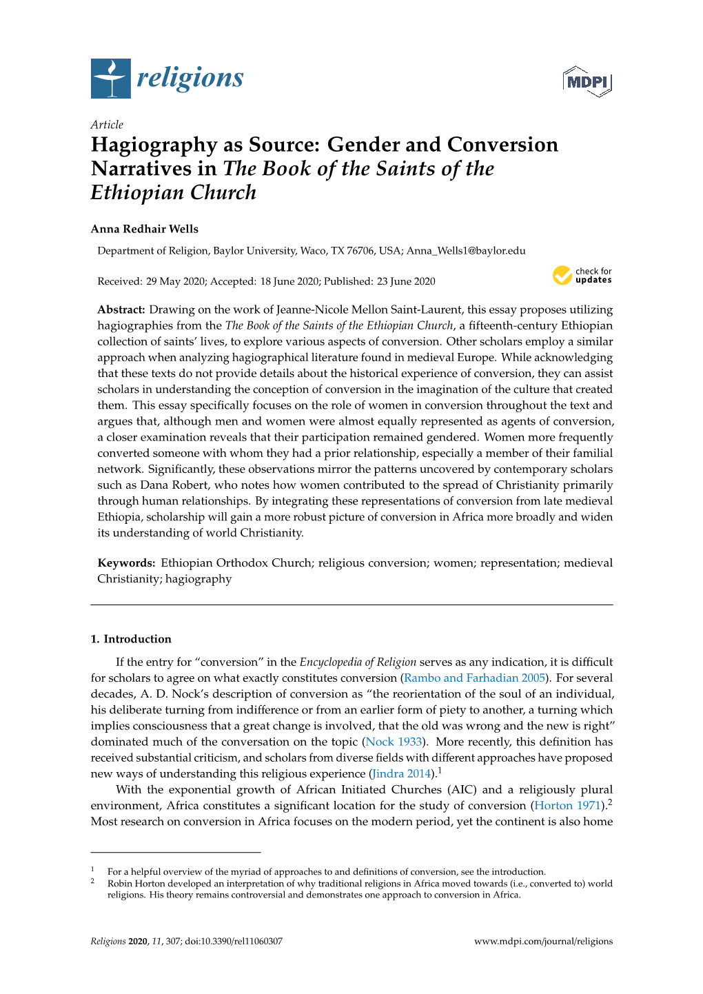 Hagiography As Source: Gender and Conversion Narratives in the Book of the Saints of the Ethiopian Church