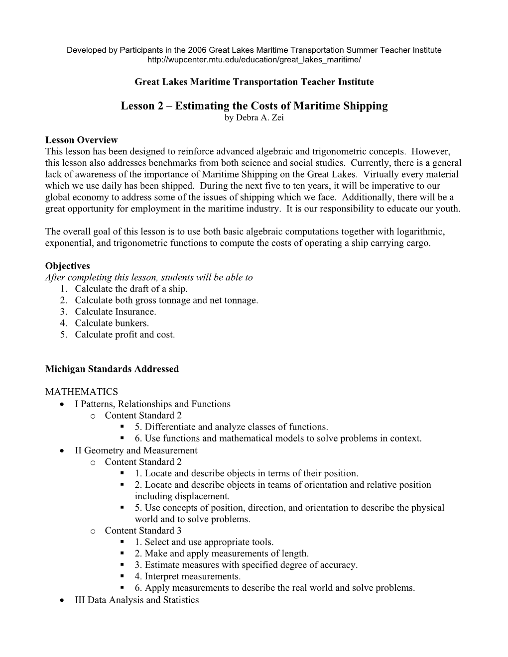 Lesson 2 – Estimating the Costs of Maritime Shipping by Debra A