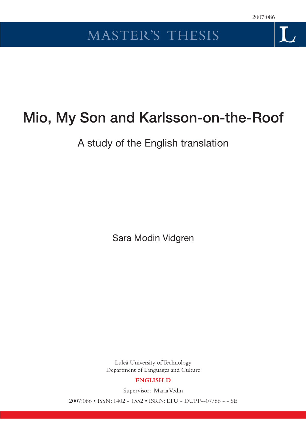 MASTER's THESIS Mio, My Son and Karlsson-On-The-Roof