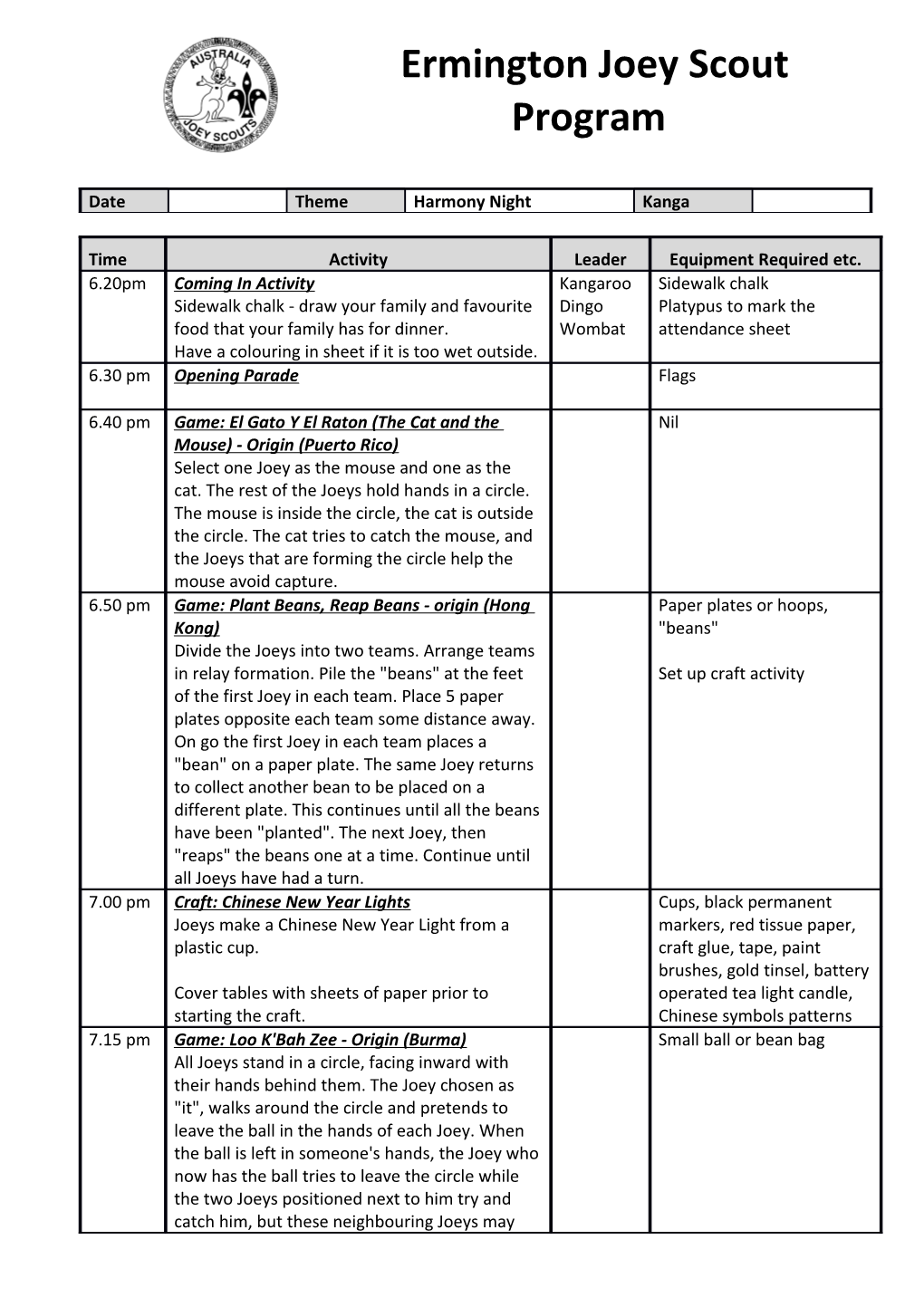 Spurway Cub Pack Program