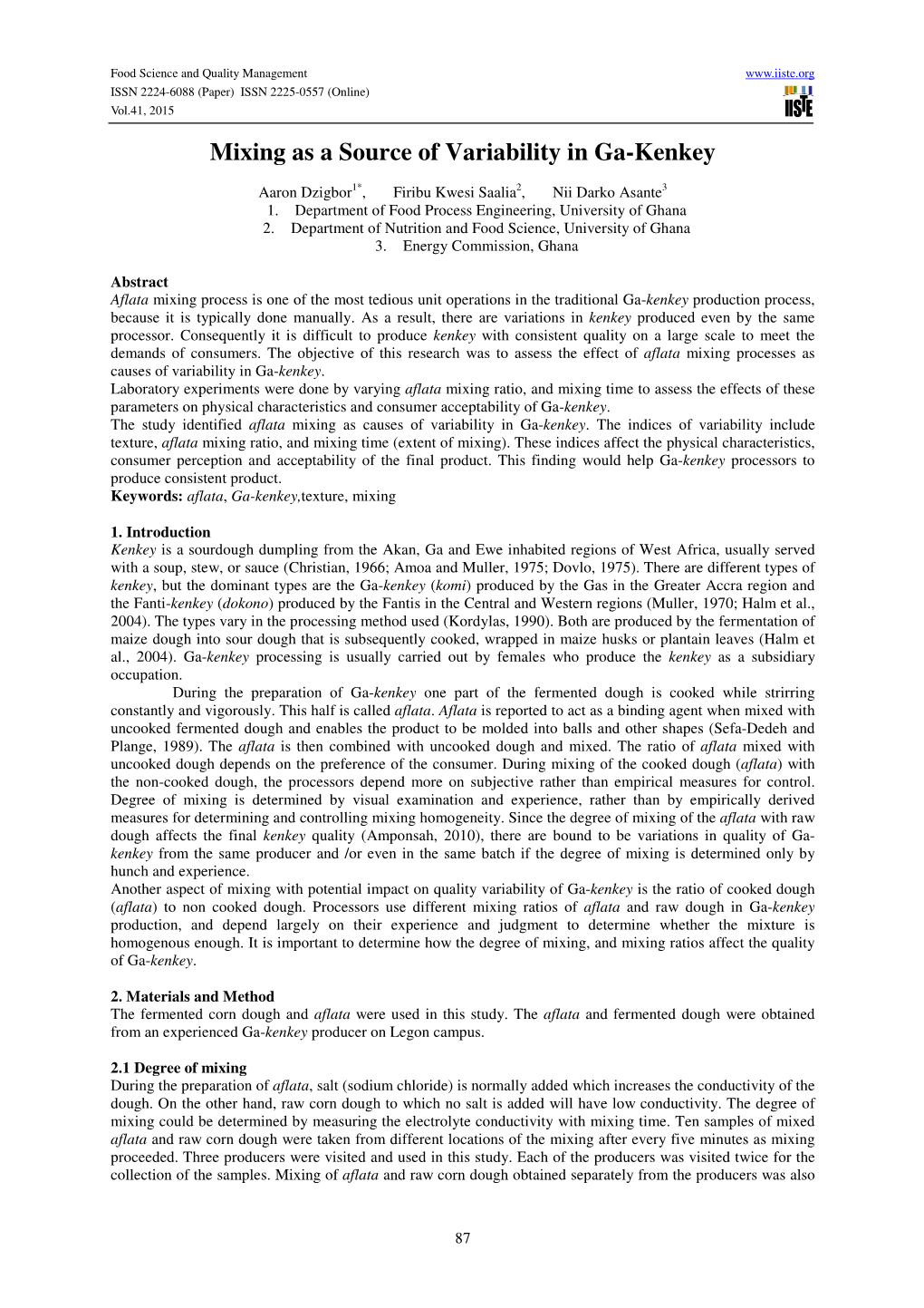 Mixing As a Source of Variability in Ga-Kenkey