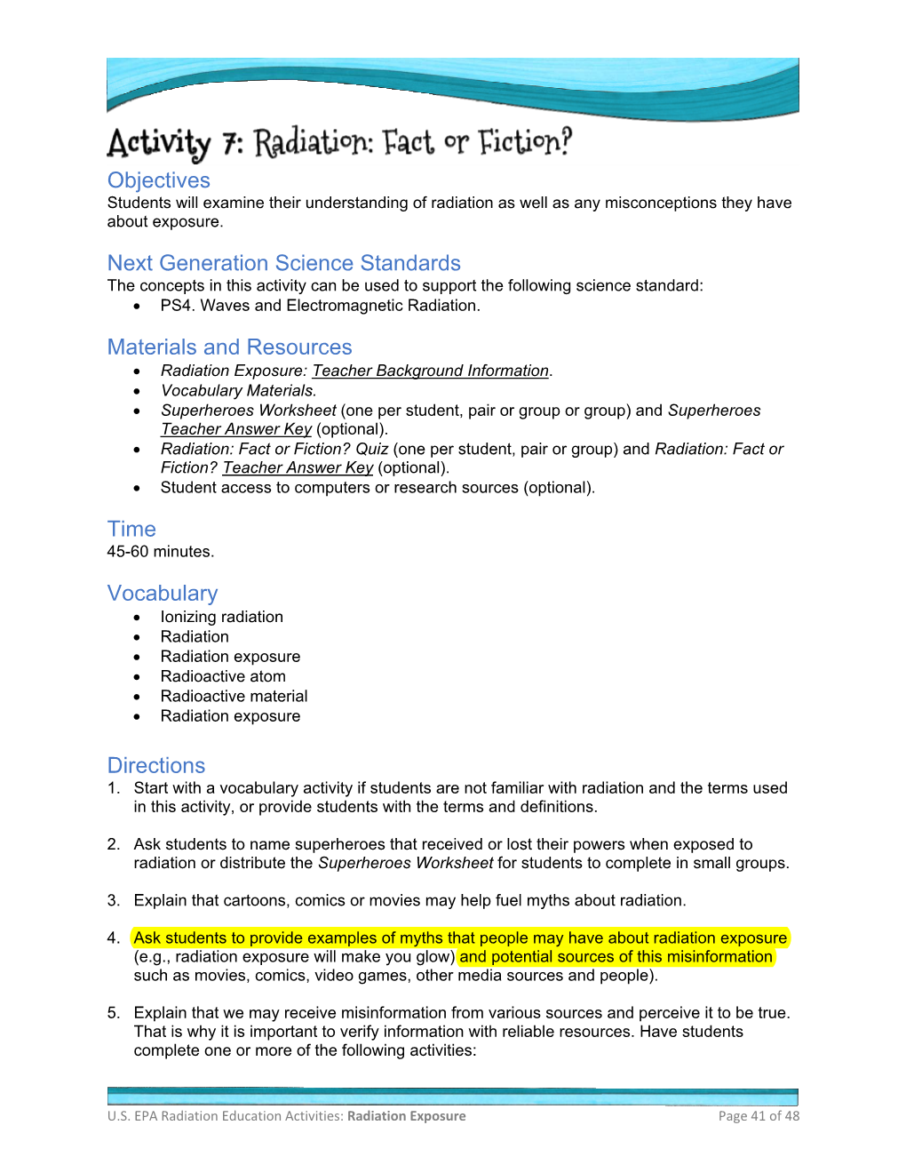 Activity 7: Radiation: Fact Or Fiction?