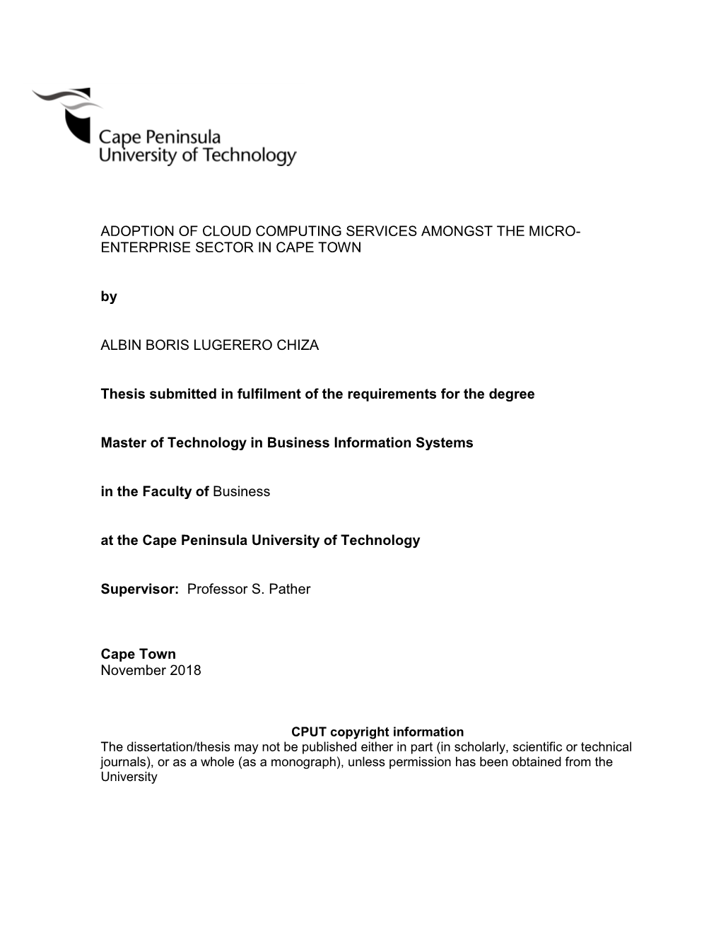 Adoption of Cloud Computing Services Amongst the Micro- Enterprise Sector in Cape Town