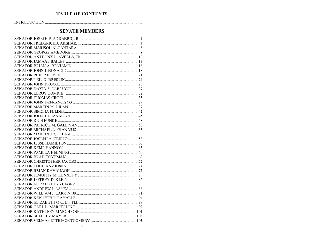 Table of Contents Senate Members