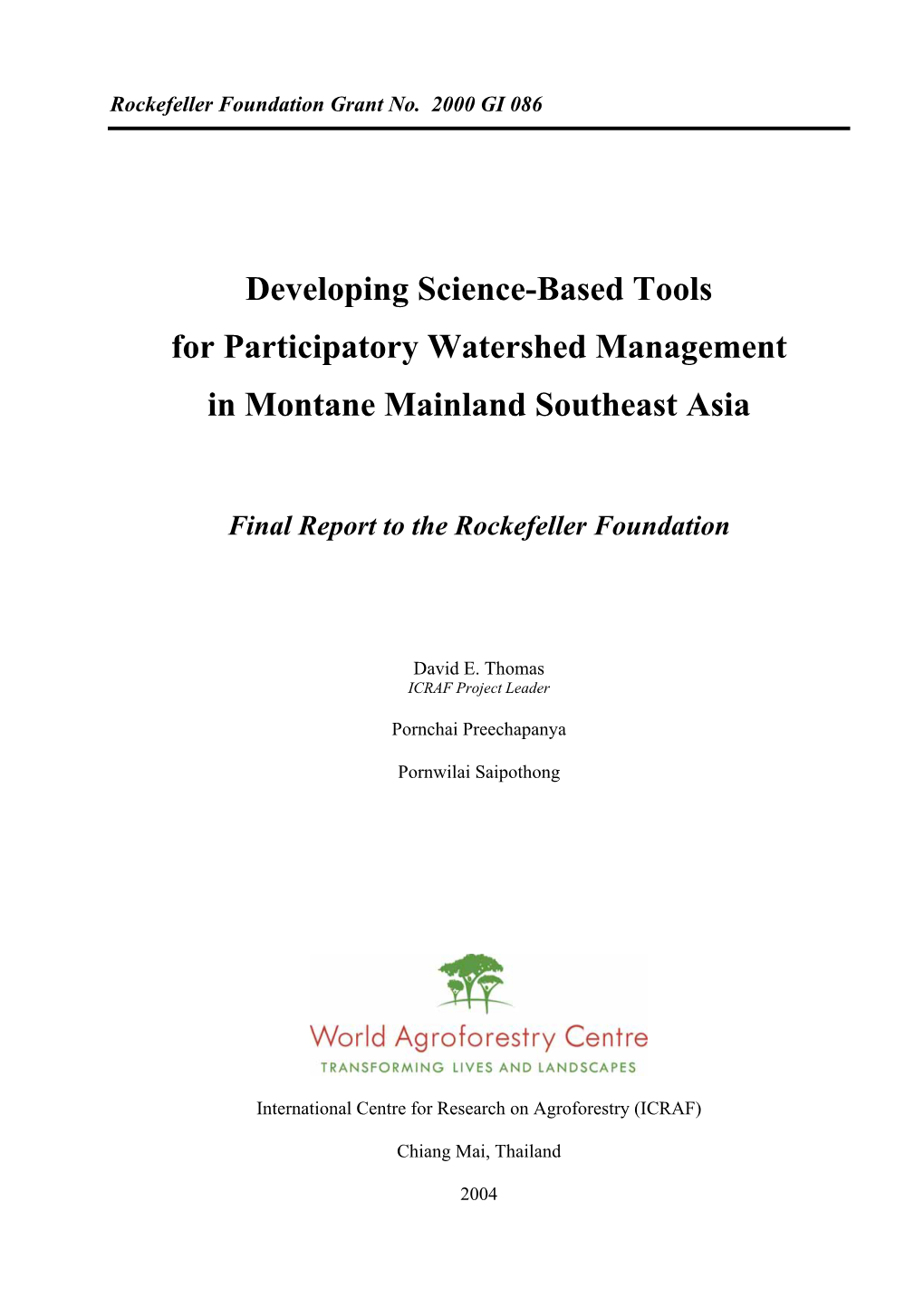 Developing Science-Based Tools for Participatory Watershed Management in Montane Mainland Southeast Asia