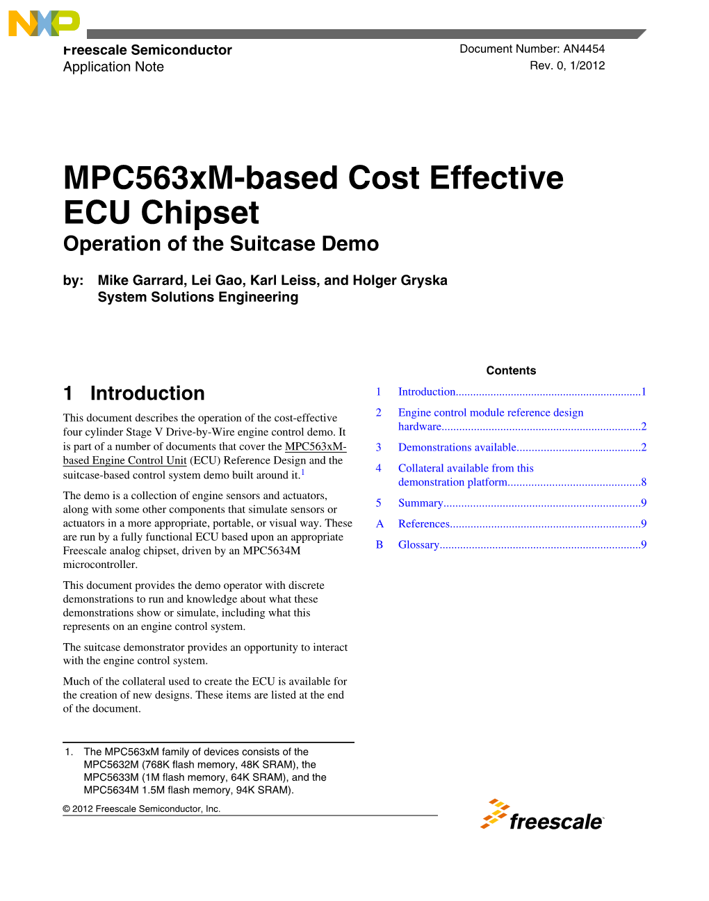 AN4454: Mpc563xm-Based Cost-Effective ECU Chipset