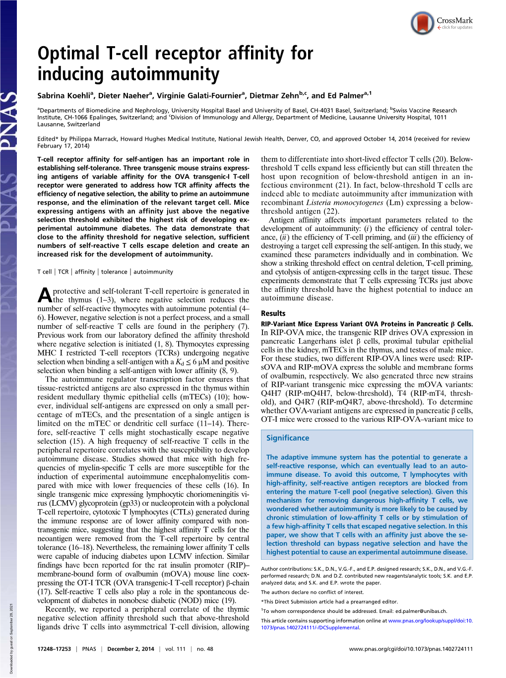 Optimal T-Cell Receptor Affinity for Inducing Autoimmunity