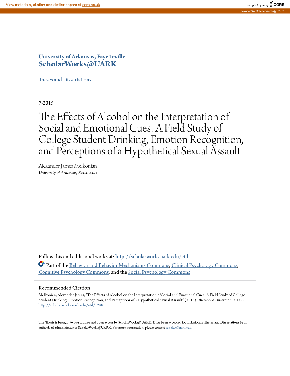 The Effects of Alcohol on the Interpretation of Social and Emotional Cues