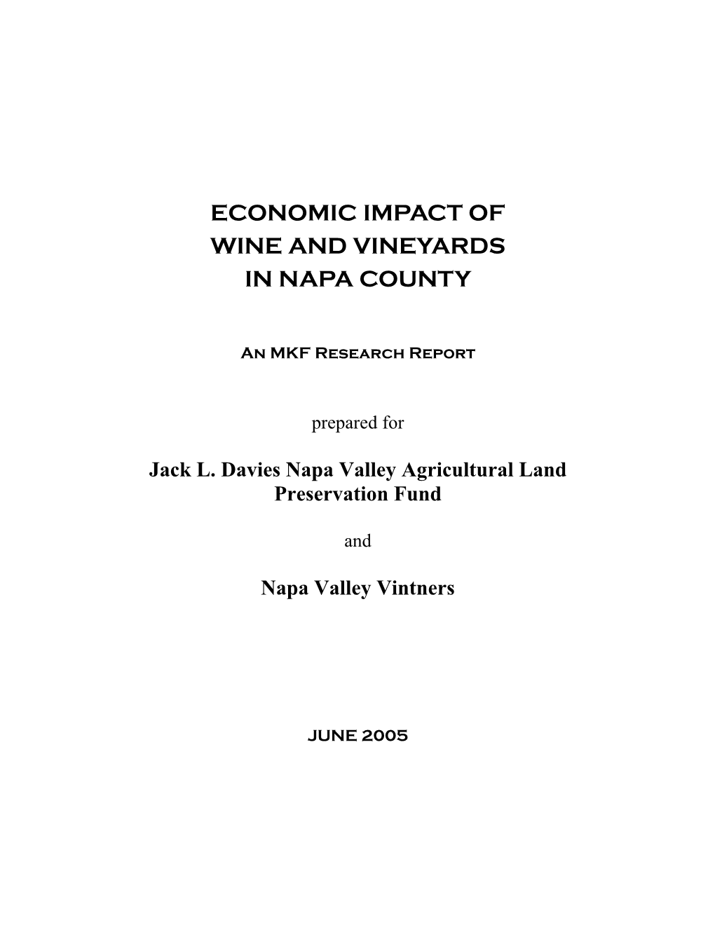 Economic Impact of Wine and Vineyards in Napa County