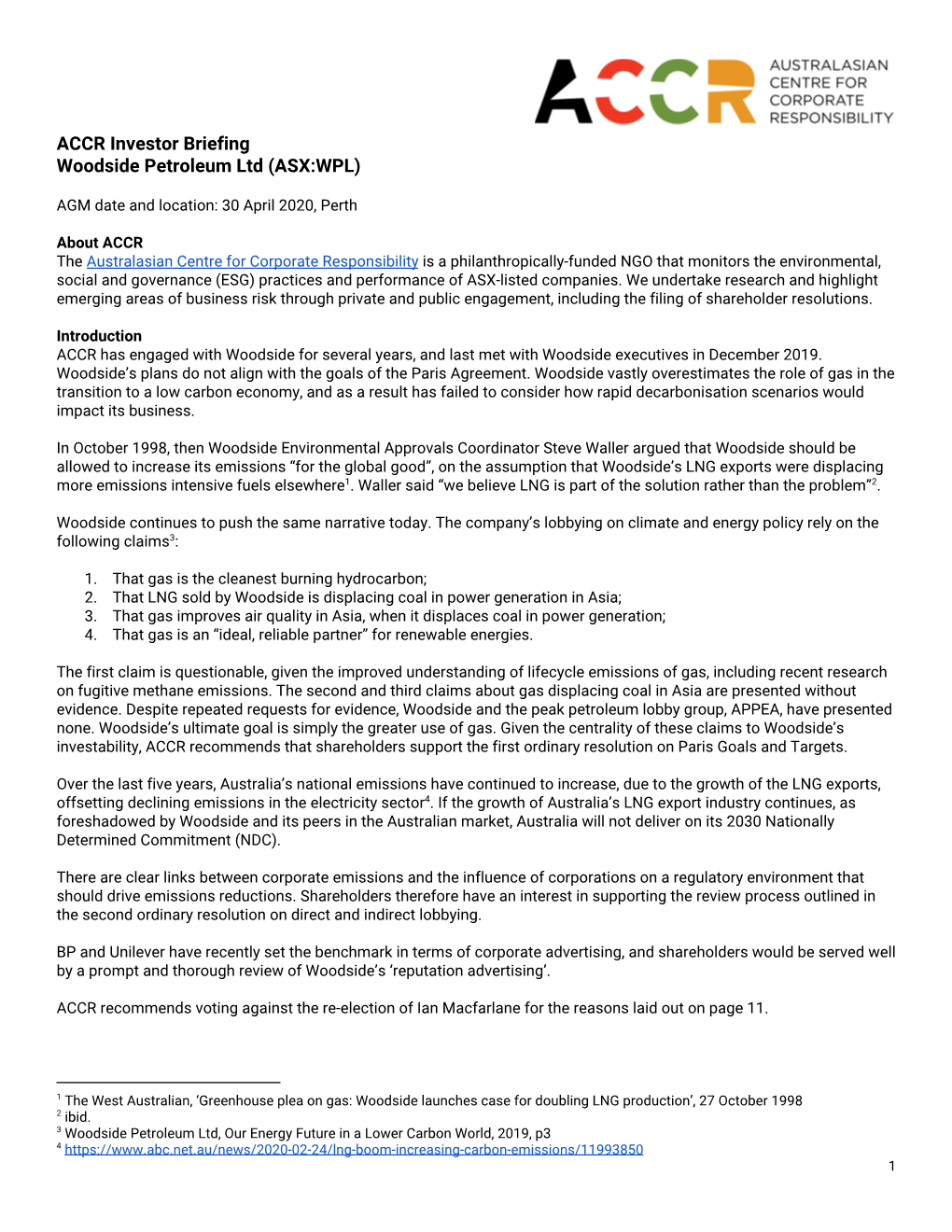 ACCR Investor Briefing Woodside Petroleum Ltd (ASX:WPL)