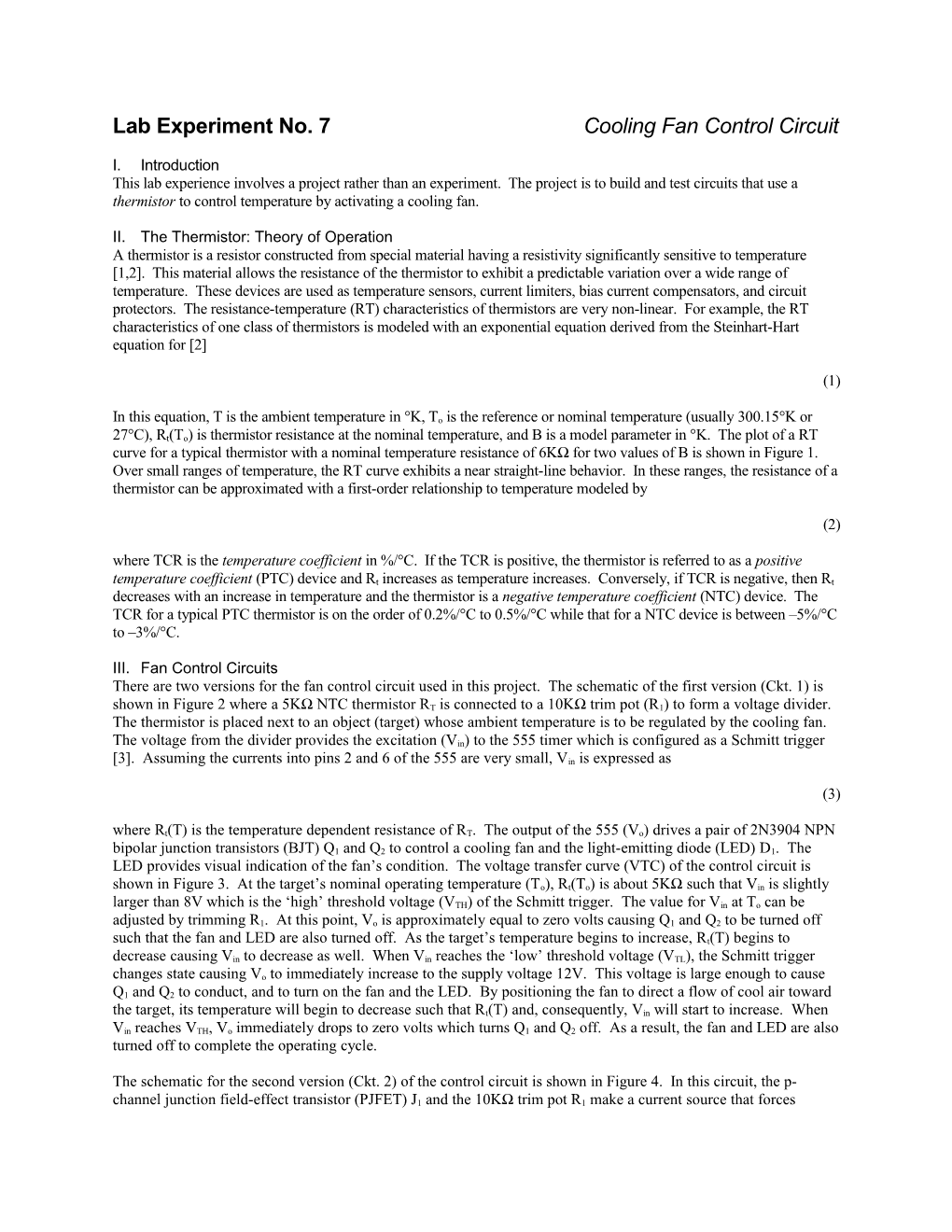 Lab Experiment No. 7 Cooling Fan Control Circuit
