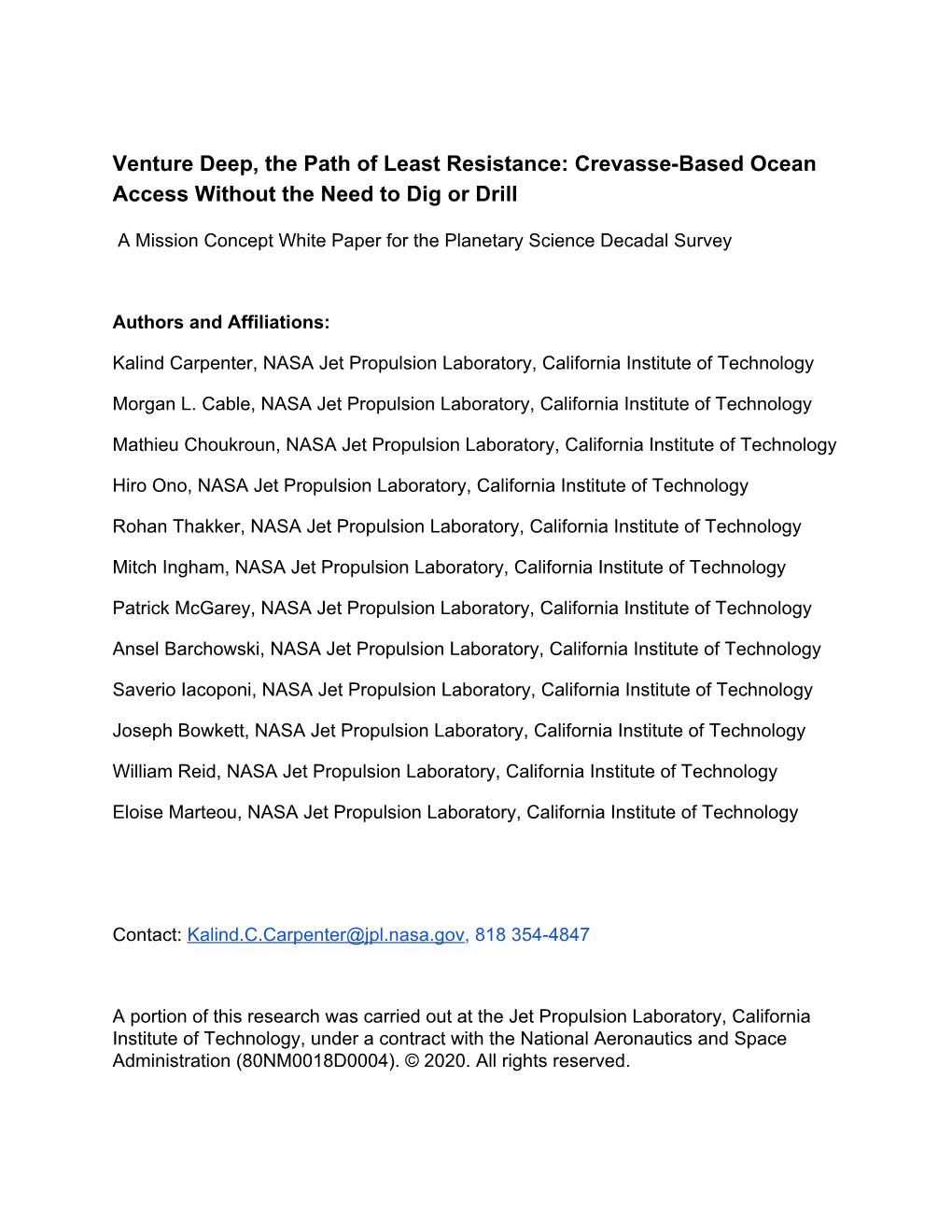 Venture Deep, the Path of Least Resistance: Crevasse-Based Ocean Access Without the Need to Dig Or Drill