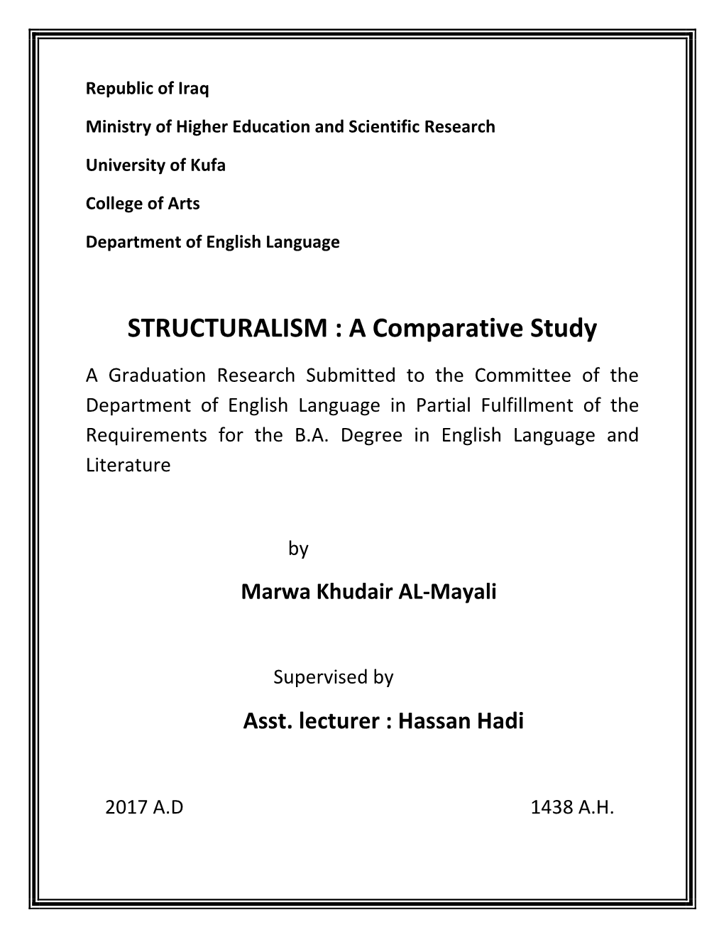 STRUCTURALISM : a Comparative Study