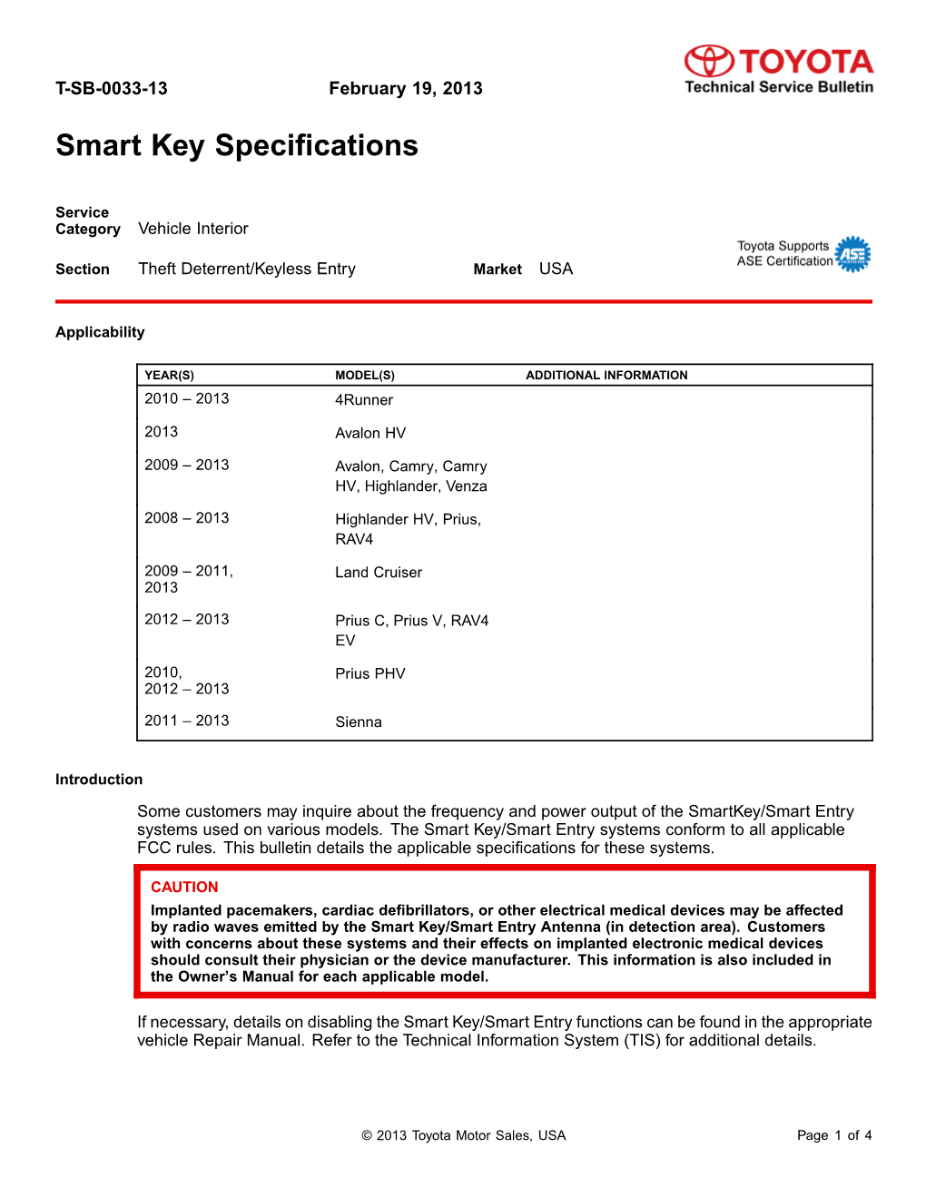 Smart Key Specifications