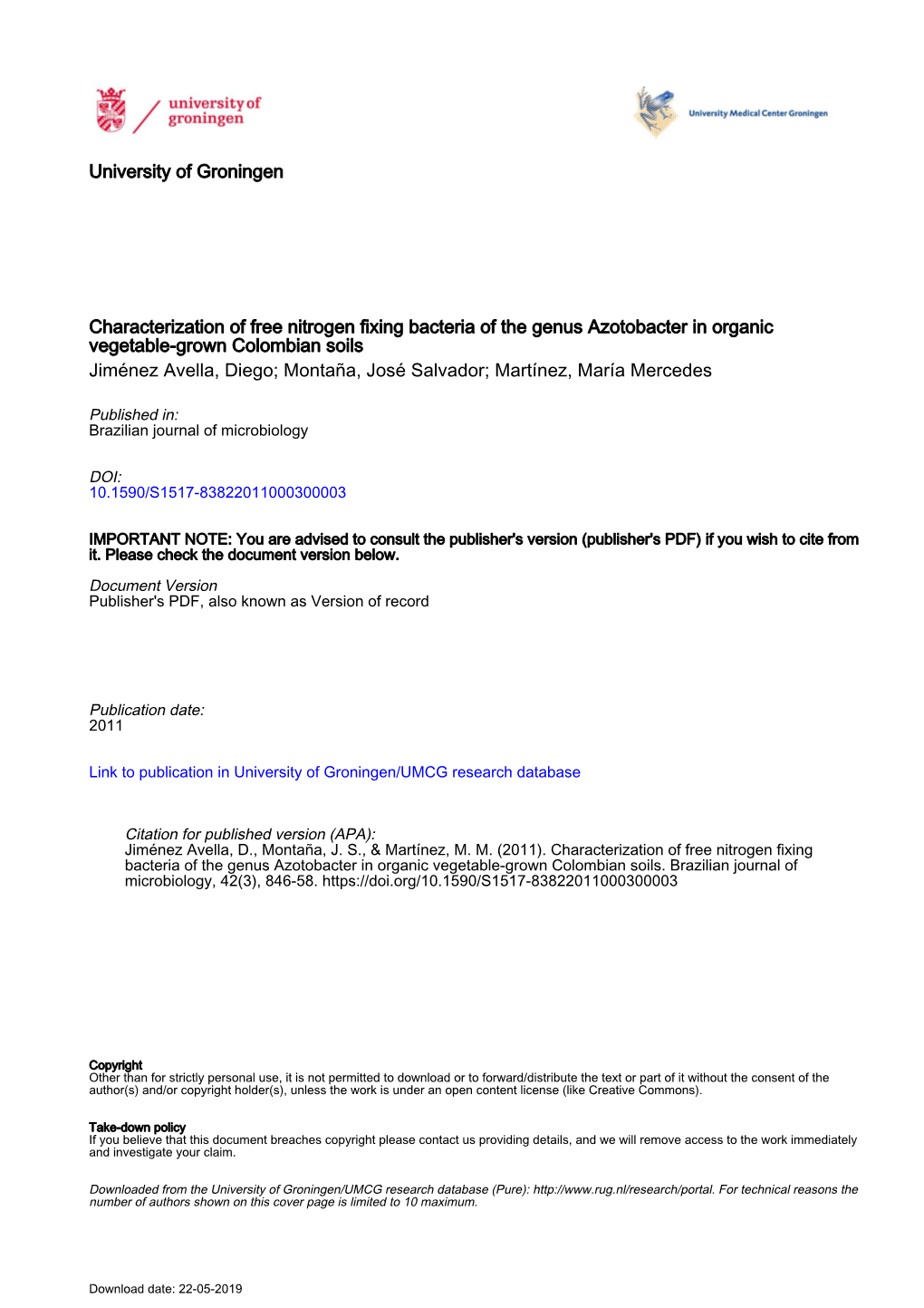 University of Groningen Characterization of Free Nitrogen