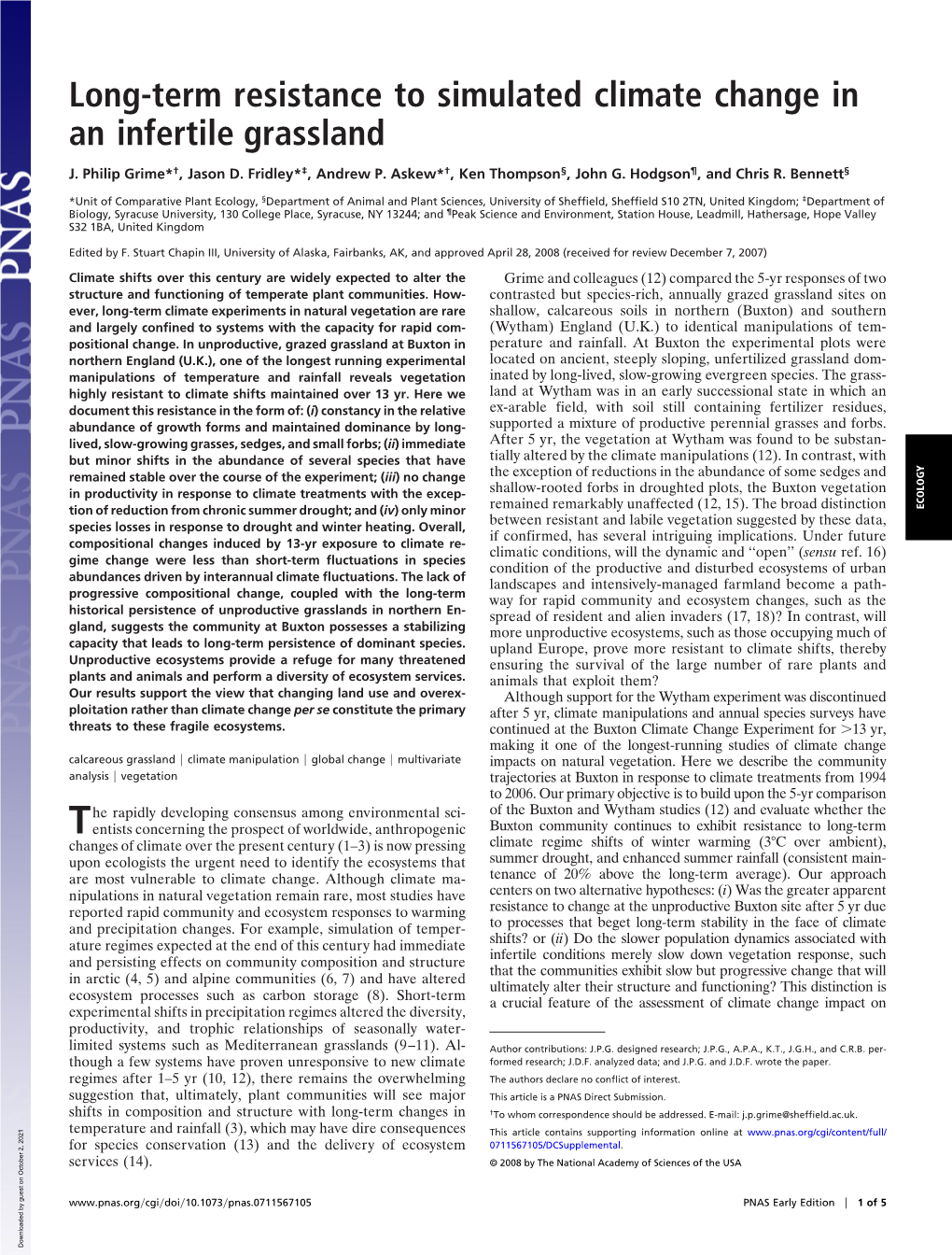 Long-Term Resistance to Simulated Climate Change in an Infertile Grassland