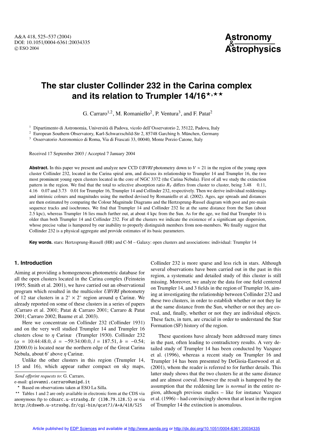 The Star Cluster Collinder 232 in the Carina Complex and Its Relation to Trumpler 14/16�,