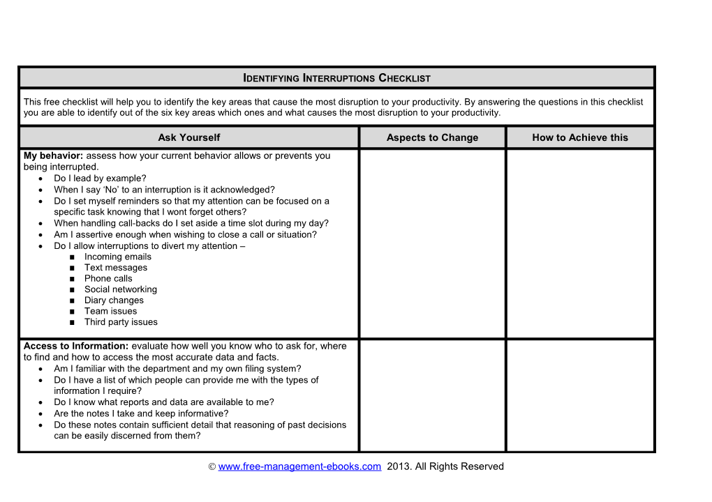 Managing Interruptions Checklist