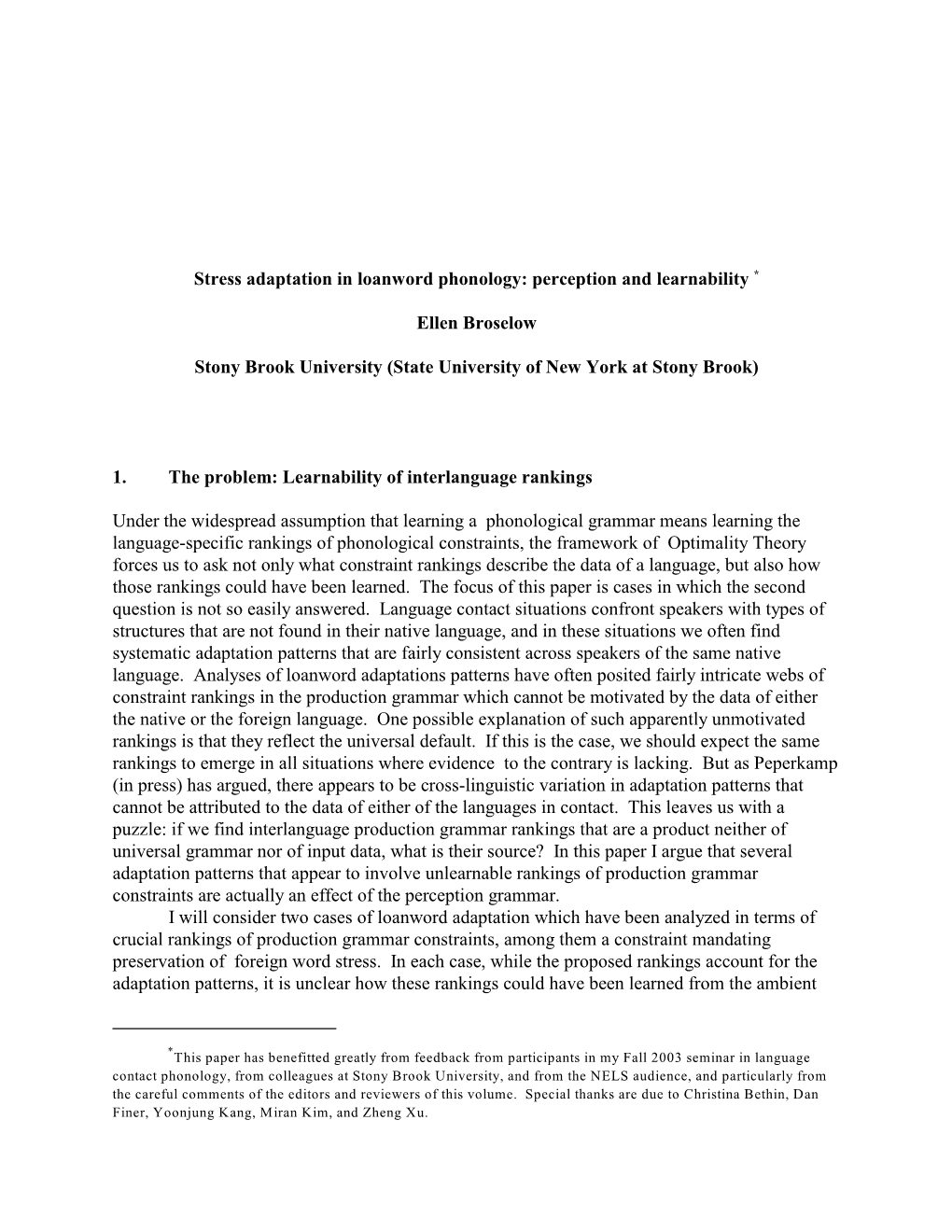 Stress Adaptation in Loanword Phonology: Perception and Learnability *