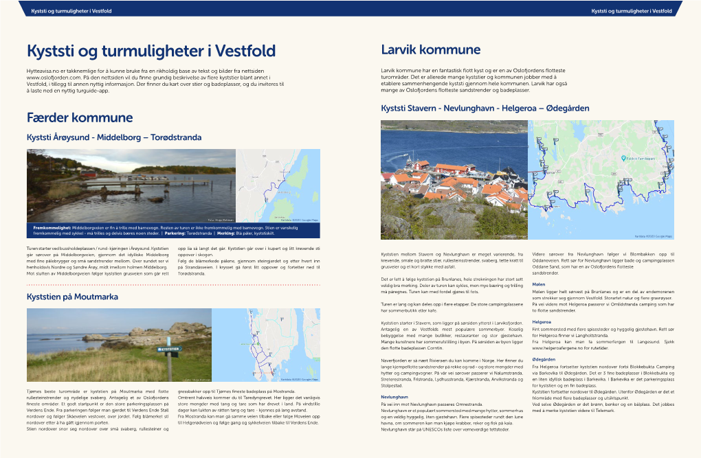 Kyststi Og Turmuligheter I Vestfold Kyststi Og Turmuligheter I Vestfold