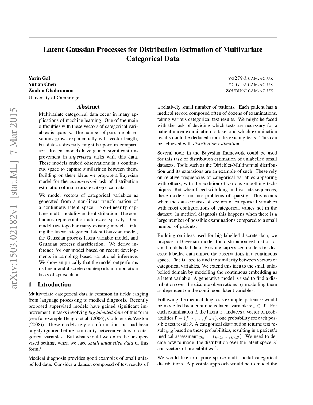 Latent Gaussian Processes for Distribution Estimation of Multivariate Categorical Data