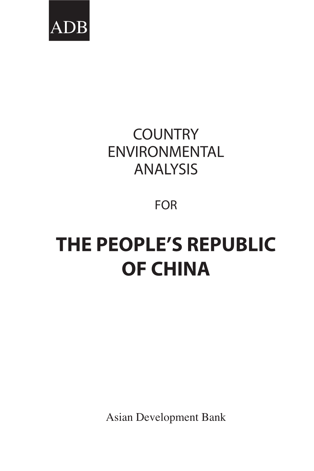 Country Environmental Analysis for People's Republic of China