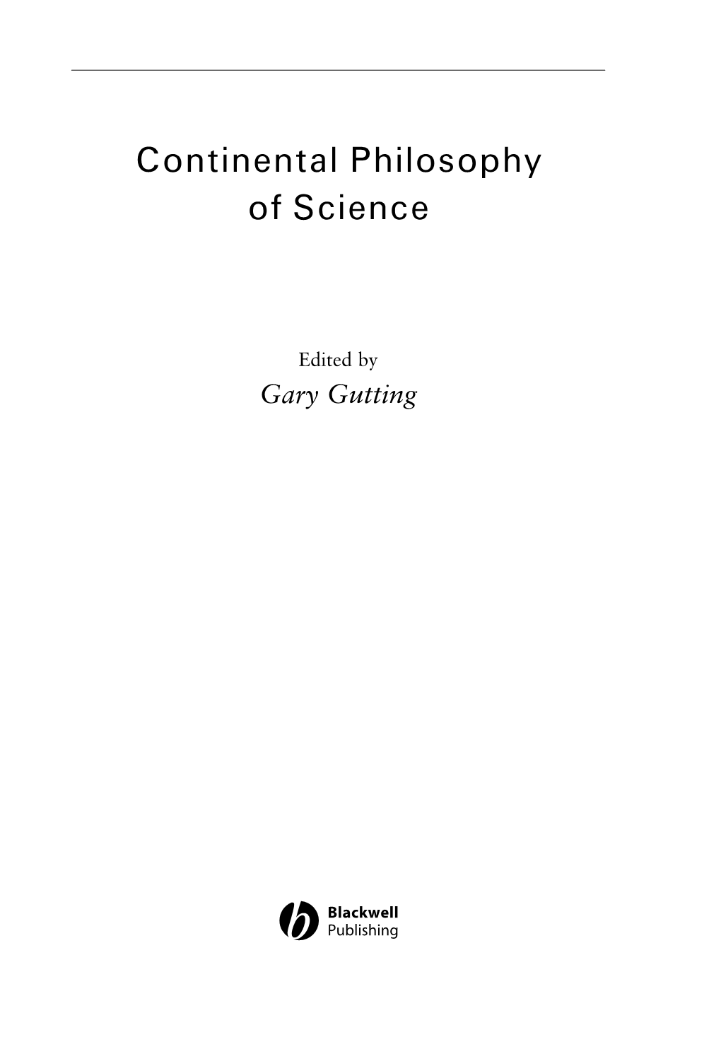 Continental Philosophy of Science