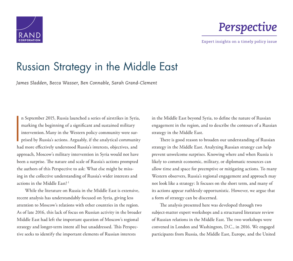 Russian Strategy in the Middle East