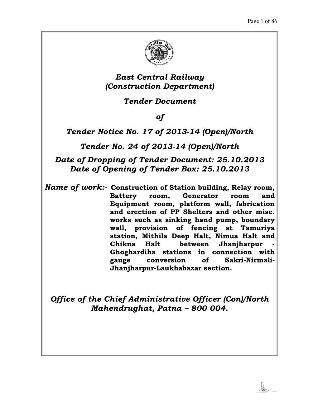 Tender Document of Tender Notice No. 17 of 2013-14