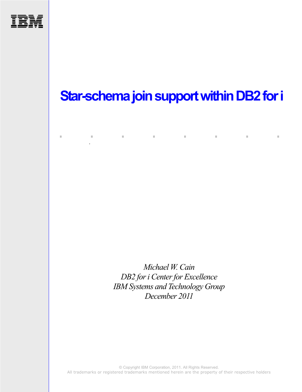 Db2 for I Star Schema Join Support