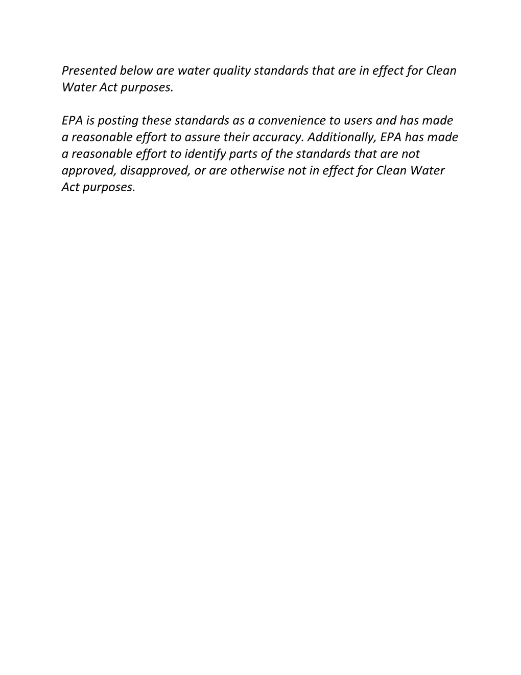 SURFACE WATER CLASSIFICATION December 22, 2010