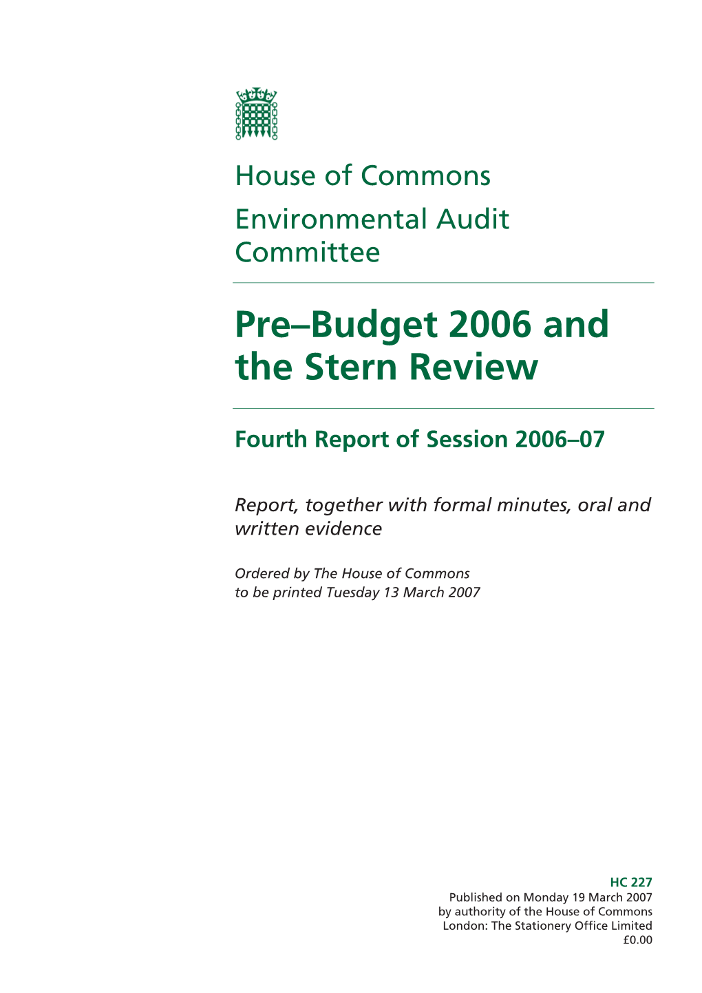 Pre–Budget 2006 and the Stern Review