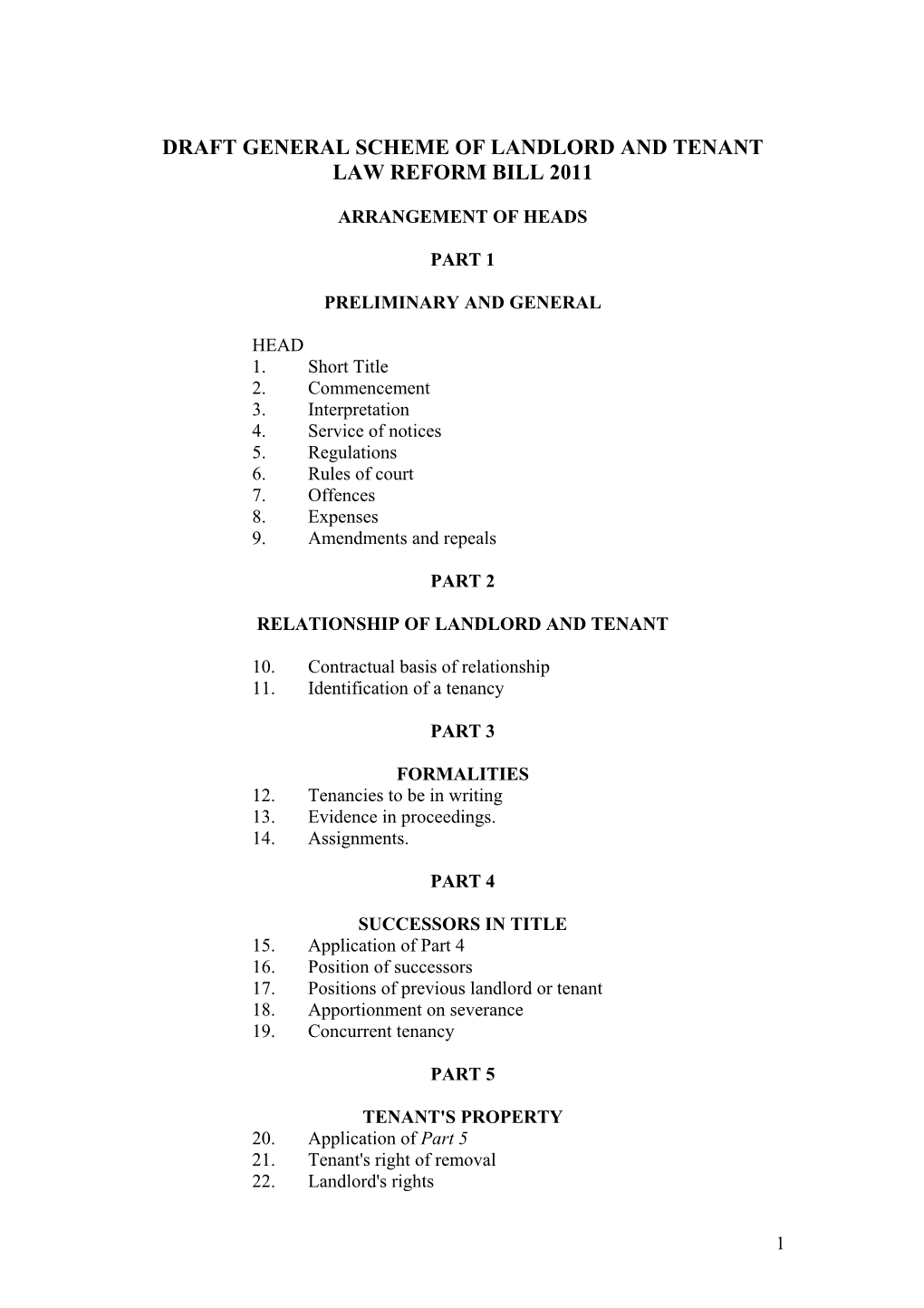 Draft General Scheme of Landlord and Tenant Law Reform Bill 2011