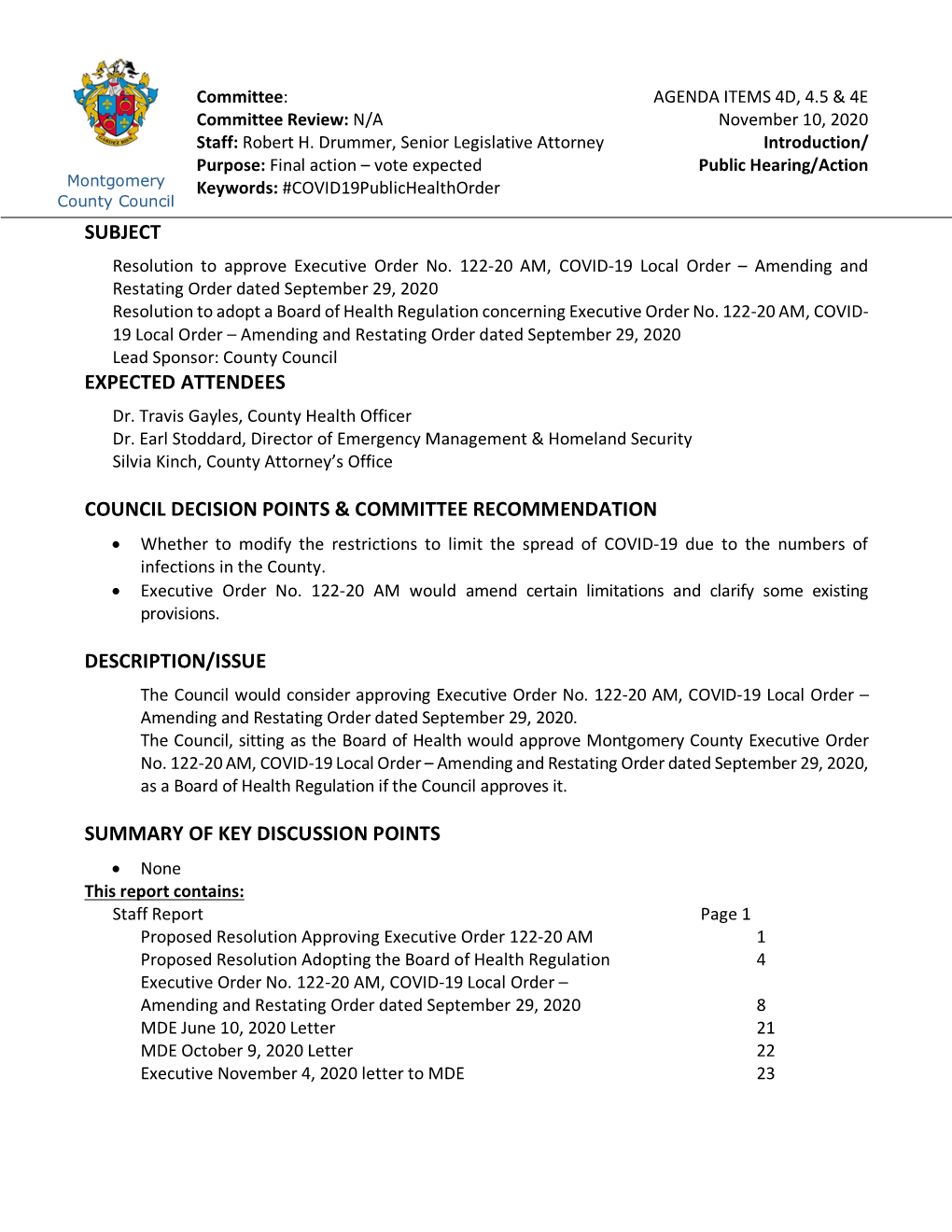 COVID-19 Local Order Amending and Restating Order Dated September 29, 2020