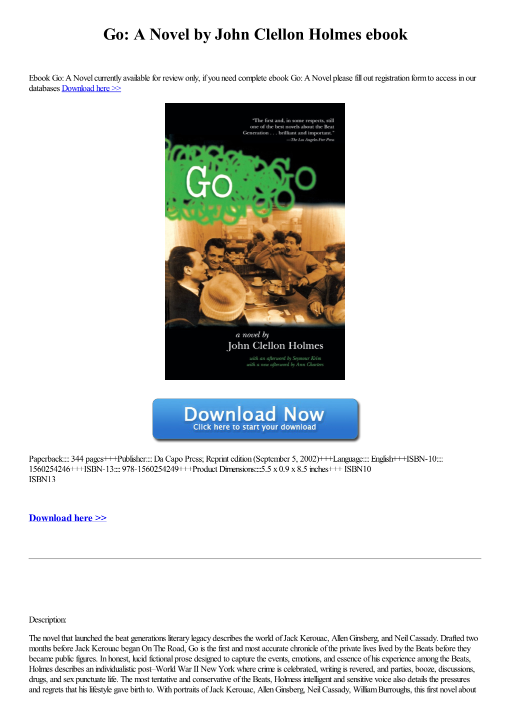 Go: a Novel by John Clellon Holmes Ebook