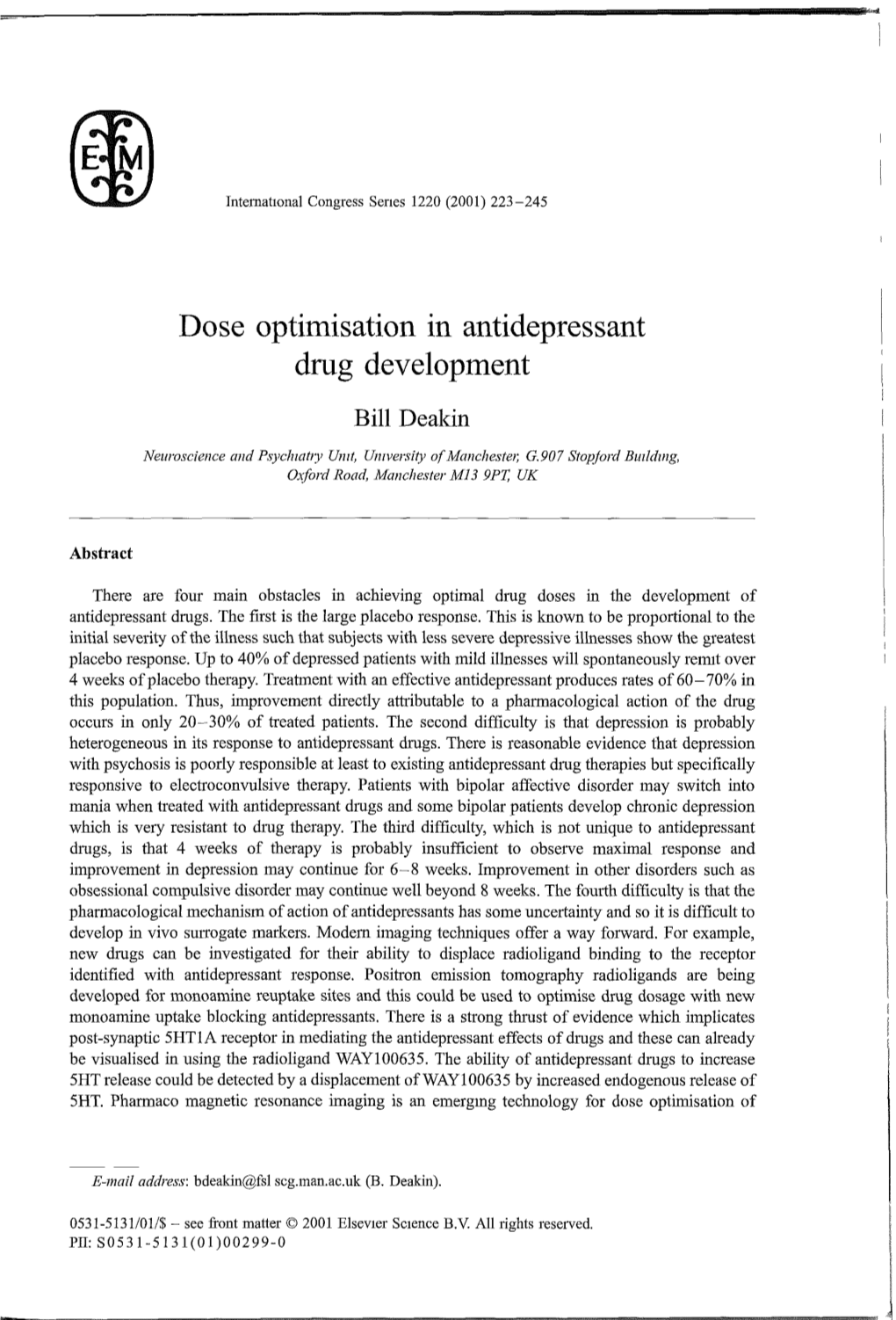 Dose Optimisation in Antidepressant Drag Development