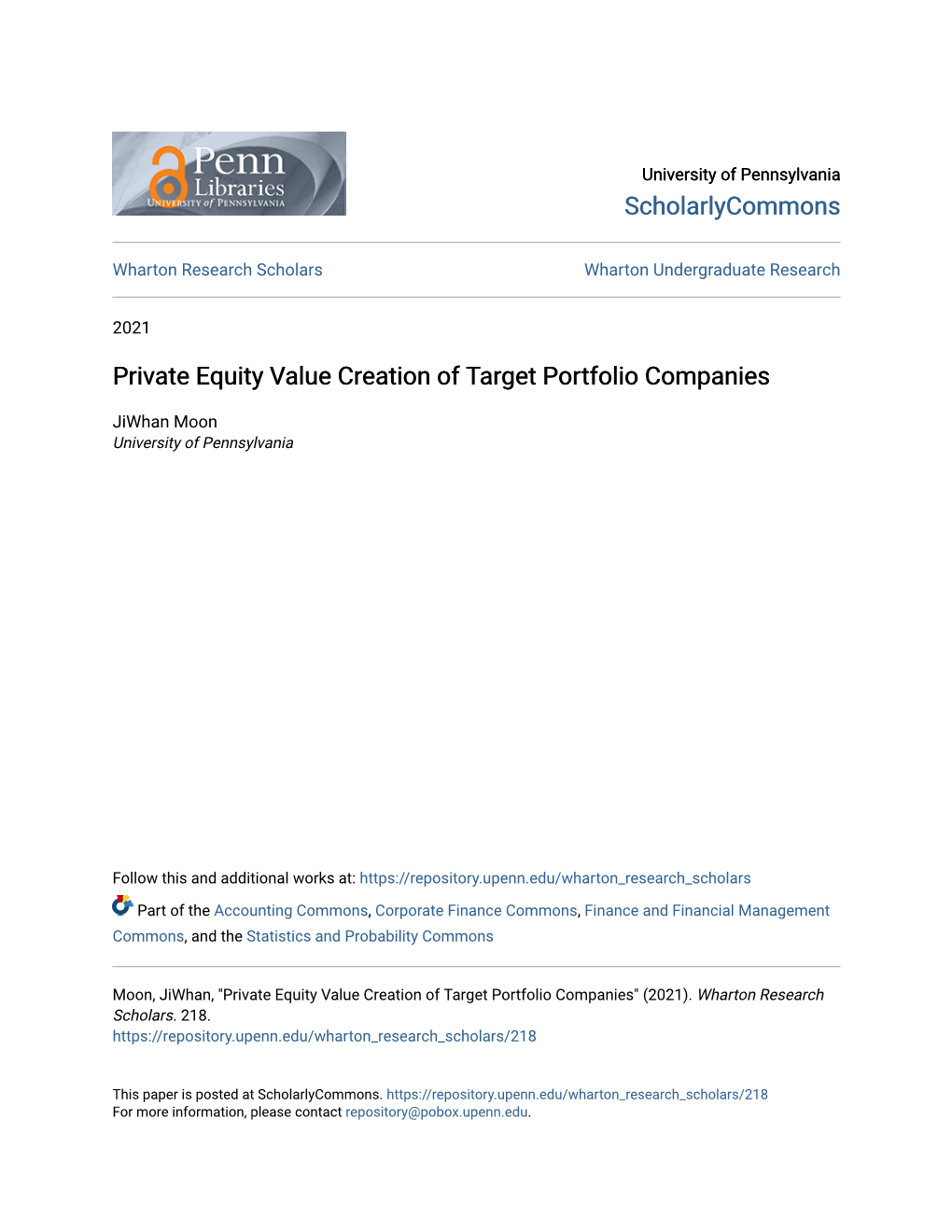 Private Equity Value Creation of Target Portfolio Companies