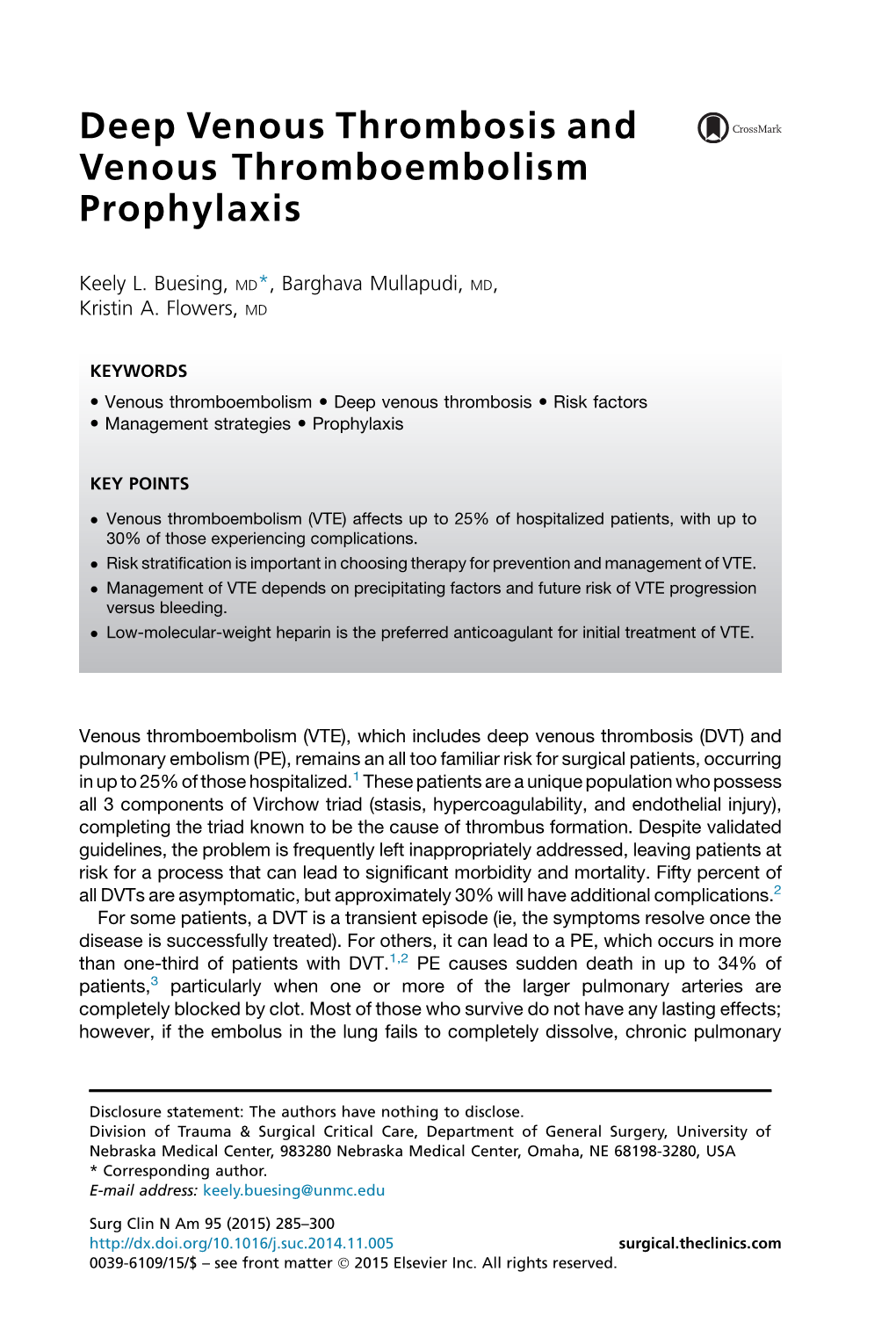 Deep Venous Thrombosis and Venous Thromboembolism Prophylaxis