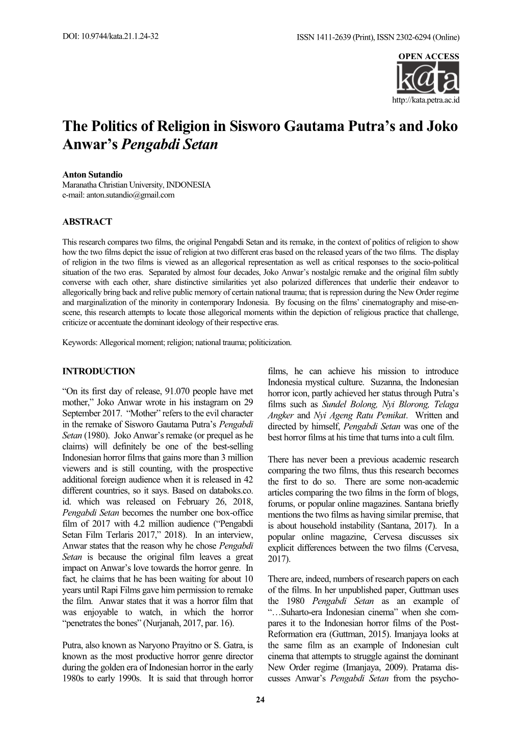 The Politics of Religion in Sisworo Gautama Putra's and Joko Anwar's