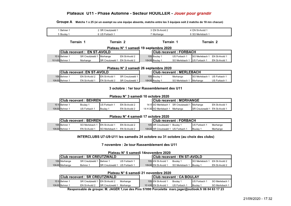 Plateaux U11 - Phase Automne - Secteur HOUILLER - Jouer Pour Grandir