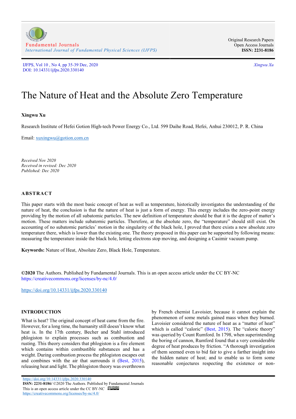 The Nature of Heat and the Absolute Zero Temperature