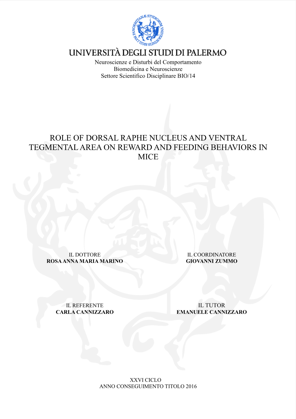 Role of Dorsal Raphe Nucleus and Ventral Tegmental Area on Reward and Feeding Behaviors in Mice