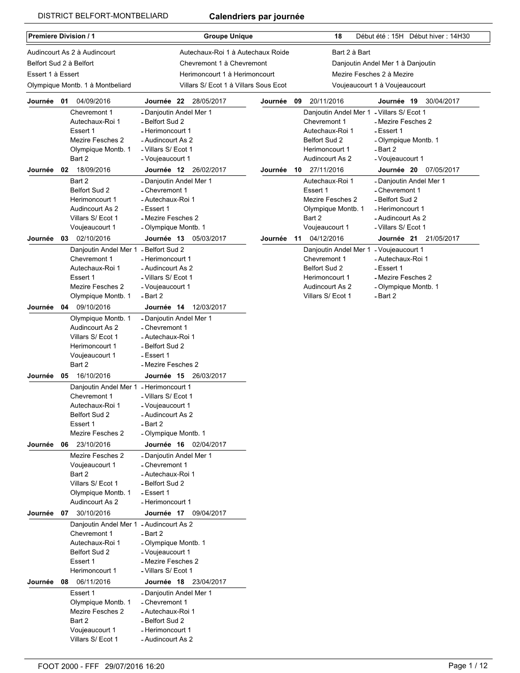 Calendriers Par Journée