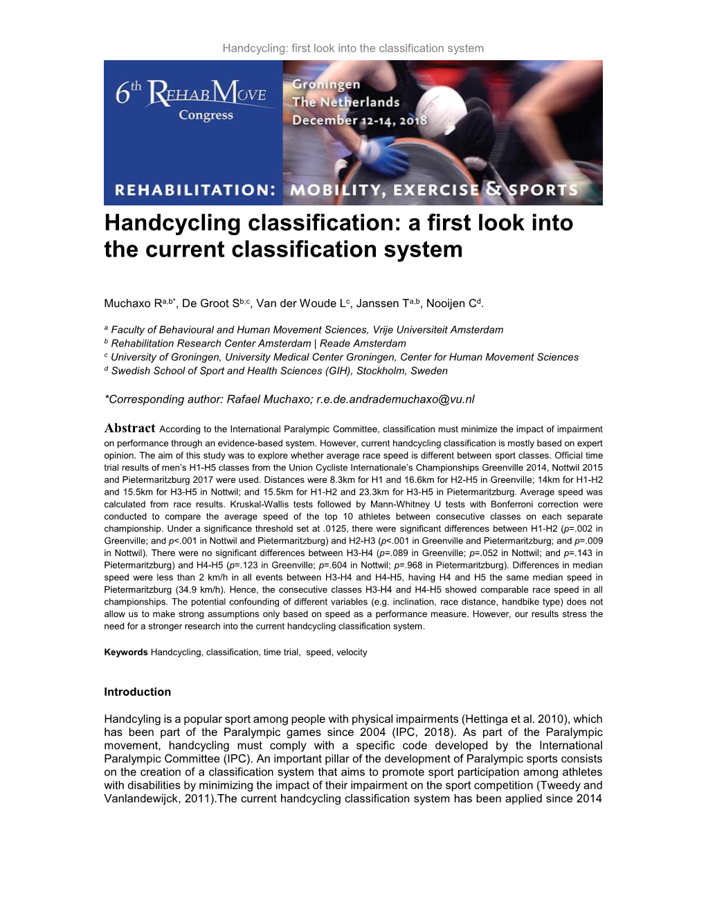 Handcycling Classification: a First Look Into the Current Classification System