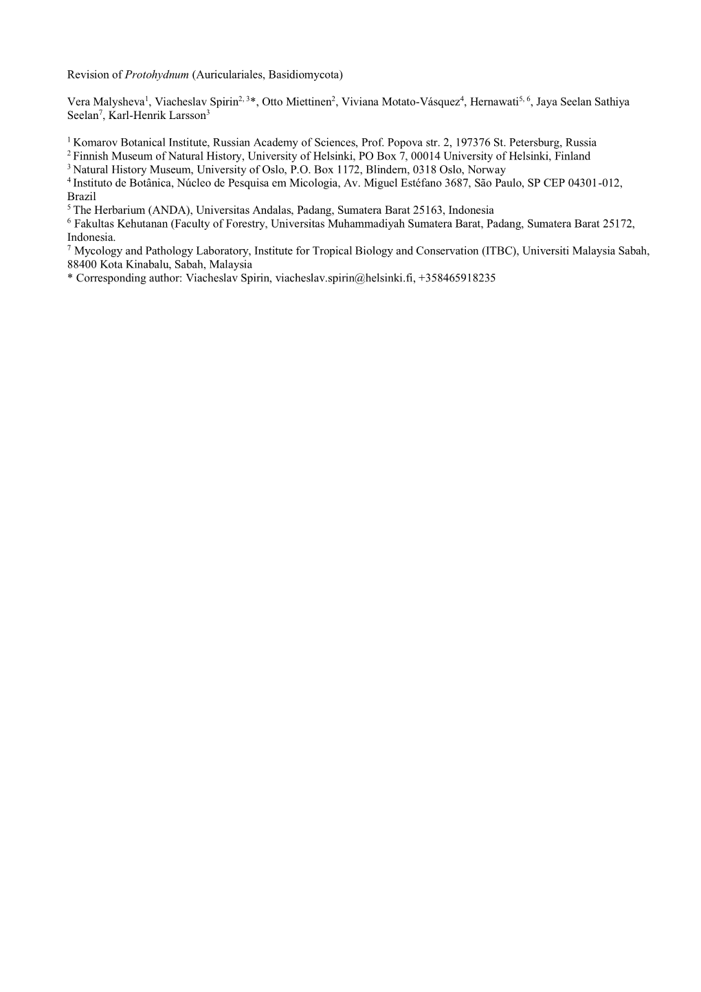 Revision of Protohydnum (Auriculariales, Basidiomycota)