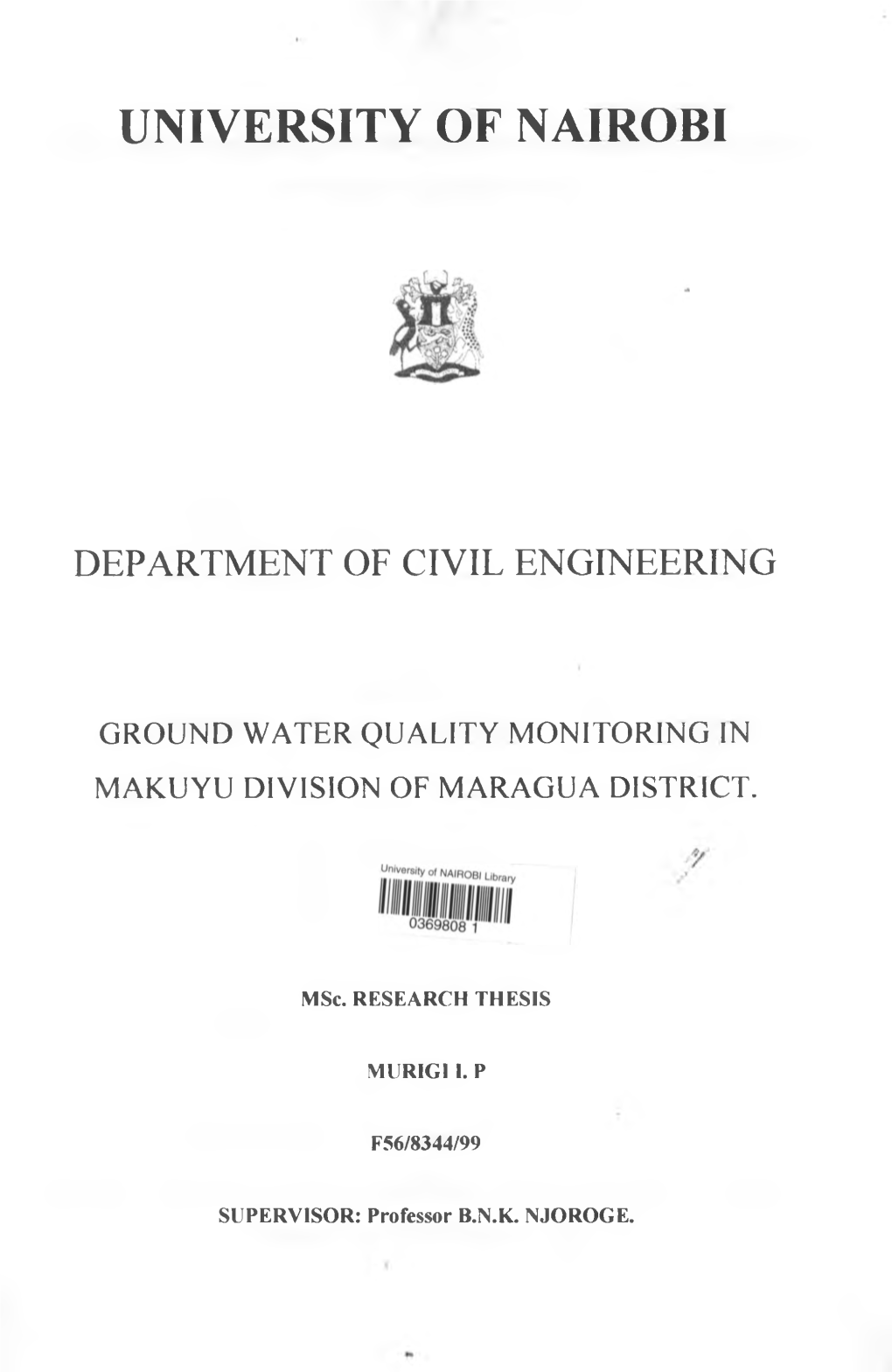 Groundwater Quality Monitoring in Makuyu Division of Maragua District