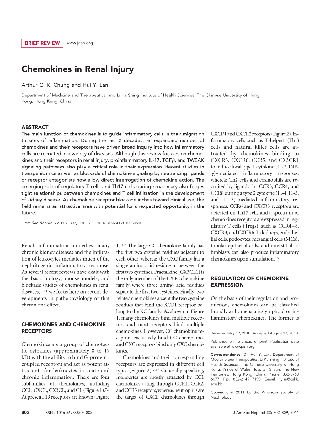 Chemokines in Renal Injury